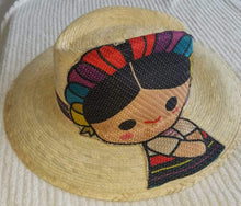 Load image into Gallery viewer, Palm hand made, hand painted Maria Hat- Sombrero de Palma con Maria pintado a mano.