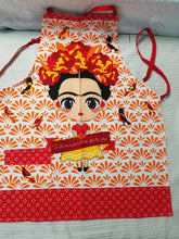 Load image into Gallery viewer, Flowers and Frida Kalo "Nothing is more worth that a laugh" design Apron - Mandil de flower y Frida Kalo " Nada es mas valioso que la risa"
