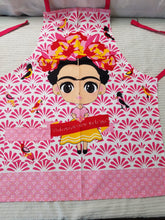 Load image into Gallery viewer, Flowers and Frida Kalo "Nothing is more worth that a laugh" design Apron - Mandil de flower y Frida Kalo " Nada es mas valioso que la risa"