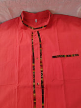 Load image into Gallery viewer, Manta orange and stripe short sleeve Mens - Guayabera naranja manga corta decorada.