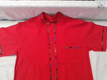 Load image into Gallery viewer, Manta orange and stripe short sleeve Mens - Guayabera naranja manga corta decorada.