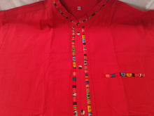 Load image into Gallery viewer, Manta orange and stripe short sleeve Mens - Guayabera naranja manga corta decorada.