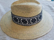 Load image into Gallery viewer, Palm Hand made 5 flowers Hat black and white- Sombrero de Palma con 5 flores en blanco y negro.