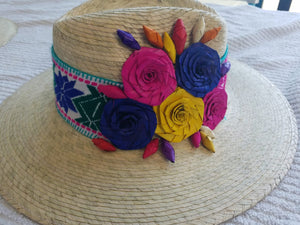 Palm Hand made 5 flowers Hat- Sombrero de Palma con 5 flores.