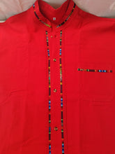 Load image into Gallery viewer, Manta orange and stripe short sleeve Mens - Guayabera naranja manga corta decorada.
