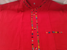 Load image into Gallery viewer, Manta orange and stripe short sleeve Mens - Guayabera naranja manga corta decorada.
