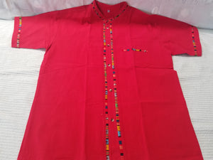 Manta orange and stripe short sleeve Mens - Guayabera naranja manga corta decorada.