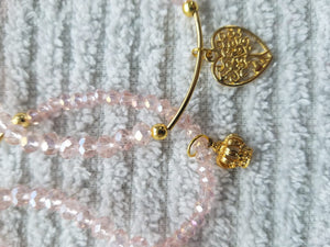 Pink -White Crystal bracelet with Flowers and hearts - Pulcera de crystal blanco y rosa con flores y corazones