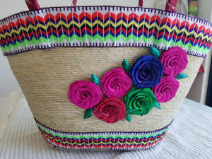 Large flowers hand bag and hat combo - Bolso grande de flores y sombrero