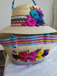 Large flowers hand bag and hat combo - Bolso grande de flores y sombrero