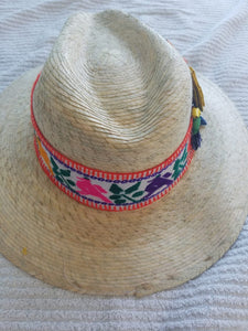 Palm Hand made 5 flowers Hat- Sombrero de Palma con 5 flores.