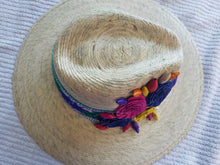 Cargar imagen en el visor de la galería, Palm Hand made with 6  color flowers Hat- Sombrero de Palma con 6 flores de colores.
