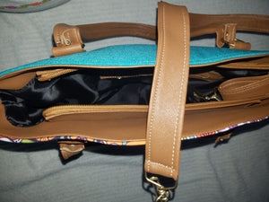 Medium hand bag brown and aqua - Bolso mediano cafe y aqua