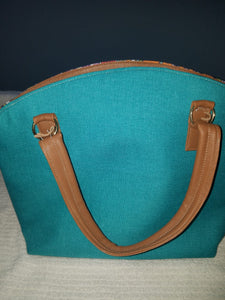 Medium hand bag brown and aqua - Bolso mediano cafe y aqua